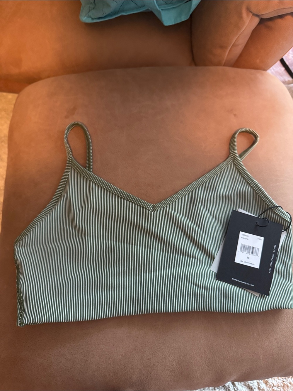 Spiritual Gangster ARIA Ribbed Striped V-Neck Bralette in Sage Green